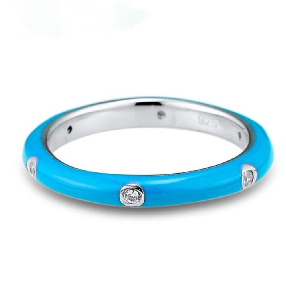 S925 Silver Blue Enamel CZ Diamond Eternity Ring
